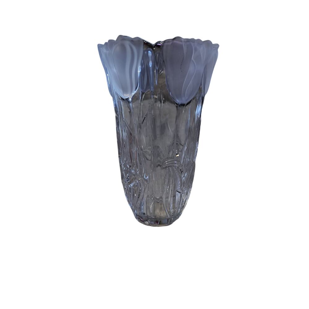 Vintage Toyo Sasaki Frosted Satin Tulip Glass Flower Vase Japan 12"